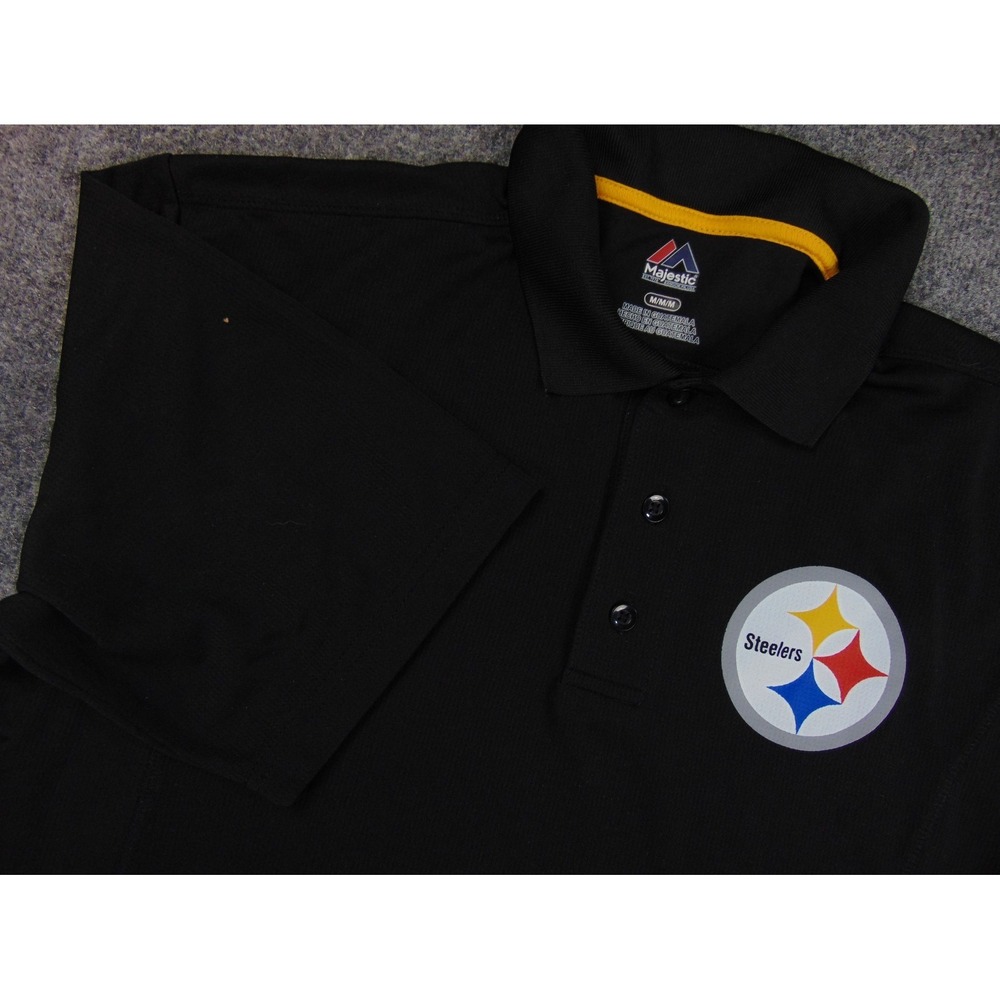 Pittsburgh Steelers Polo Shirt Mens Medium Black Majestic NFL Fan Gear‎ Mens
